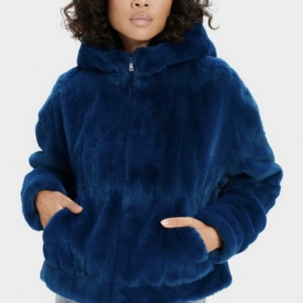 UGG Blue Faux Fur Hooded Jacket